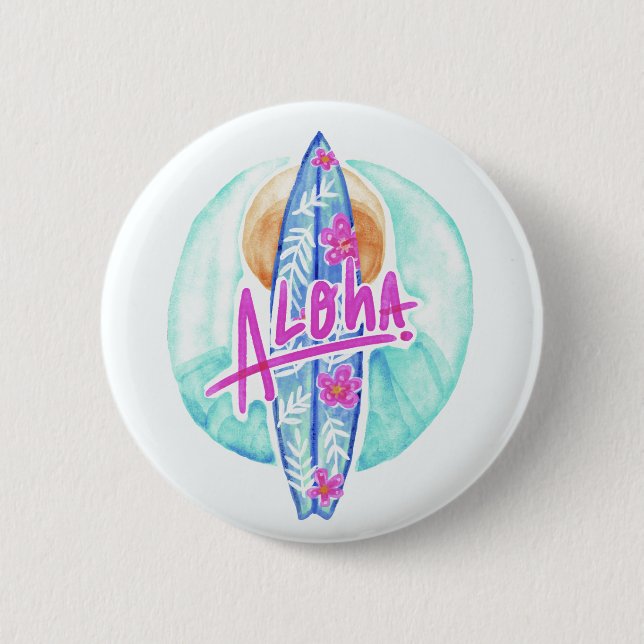 Badge Rond 5 Cm Boutons Aloha Hawaiian Surfer (Devant)