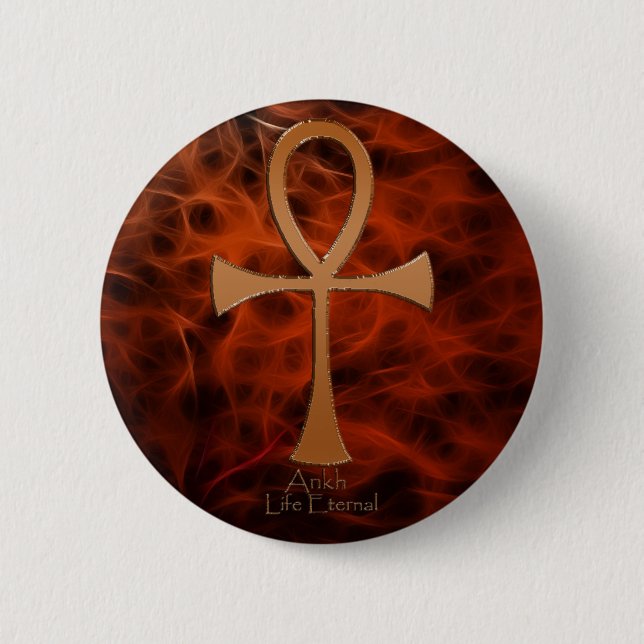 Badge Rond 5 Cm Boutons ANKH Fractal en cuivre égyptien (Devant)