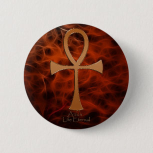 Badge Rond 5 Cm Boutons ANKH Fractal en cuivre égyptien