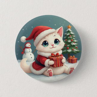 Badge Rond 5 Cm Boutons blancs de chat de Noël