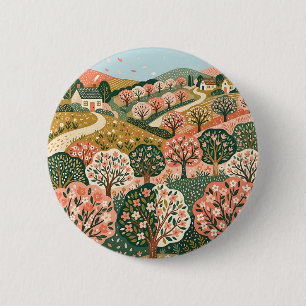 Badge Rond 5 Cm Boutons Bohème Vert Forêt Saumon