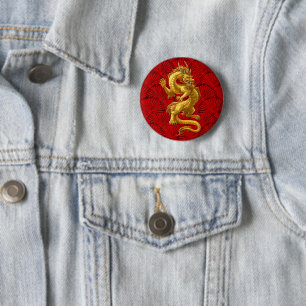 Badge Rond 5 Cm Boutons chinois Lucky Gold Dragon