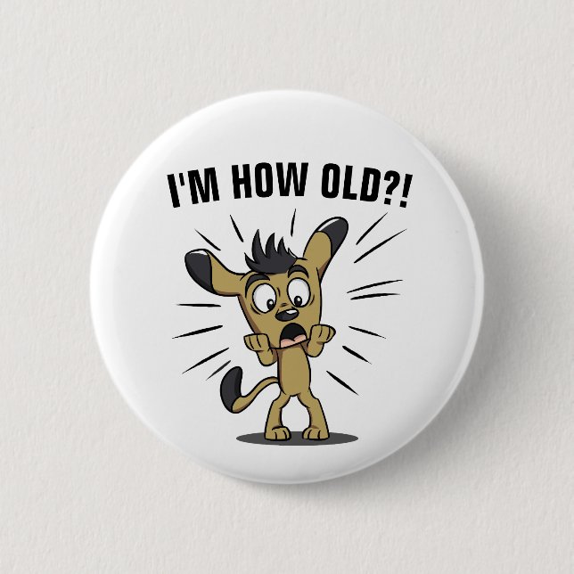 BADGE ROND 5 CM BOUTONS D'ANNIVERSAIRE AMUSANTS (Devant)