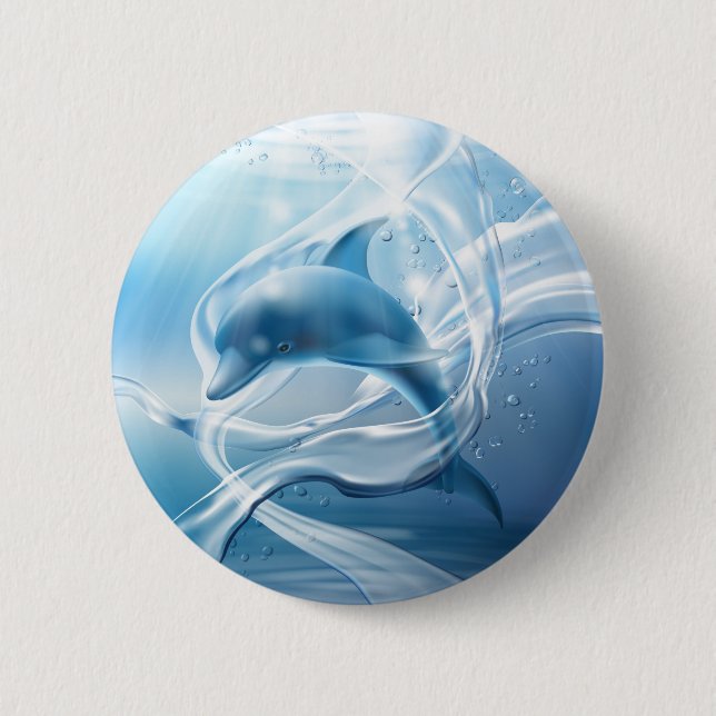 Badge Rond 5 Cm Boutons Dauphin Bleu (Devant)