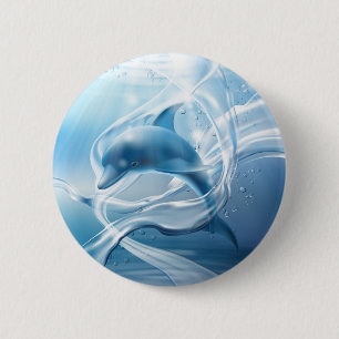 Badge Rond 5 Cm Boutons Dauphin Bleu