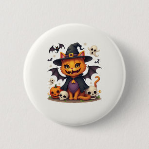 Badge Rond 5 Cm Boutons de chat sorcière Halloween