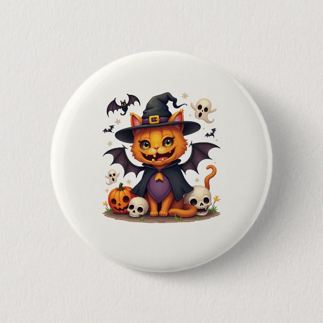 Badge Rond 5 Cm Boutons de chat sorcière Halloween (Devant)