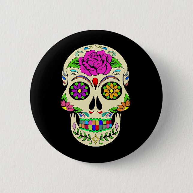Badge Rond 5 Cm Boutons de crânes en sucre (Devant)