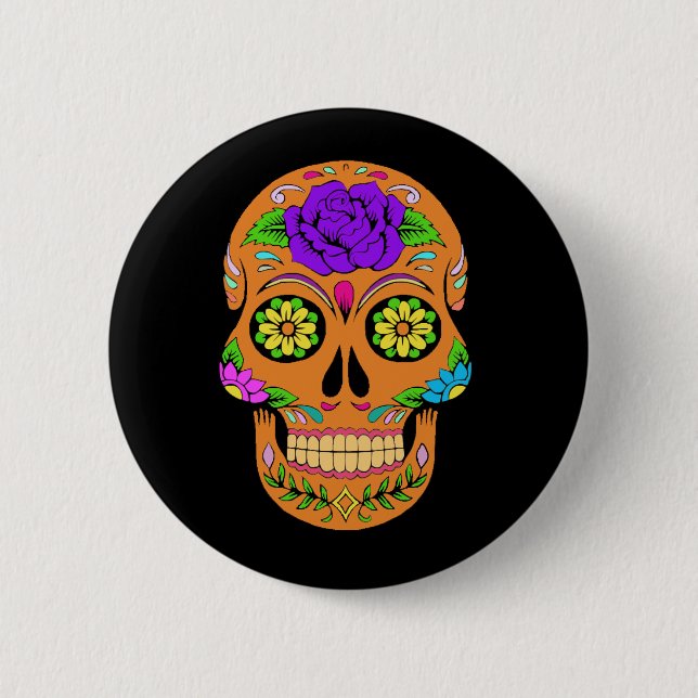 Badge Rond 5 Cm Boutons de crânes en sucre (Devant)