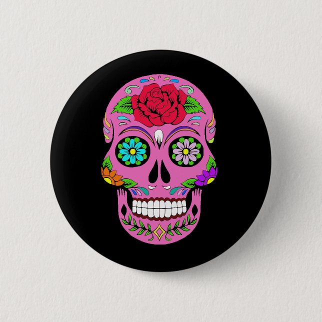 Badge Rond 5 Cm Boutons de crânes en sucre (Devant)