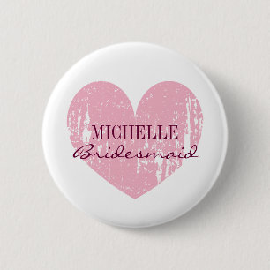 Badge Rond 5 Cm Boutons d'e-mail du coeur rose   Nom personnalisé
