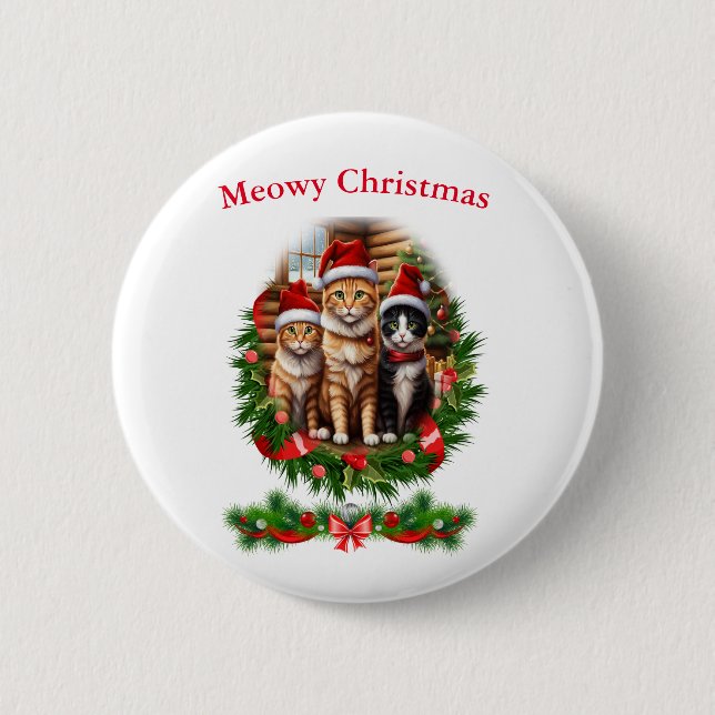Badge Rond 5 Cm Boutons de Noël pour chats (Devant)