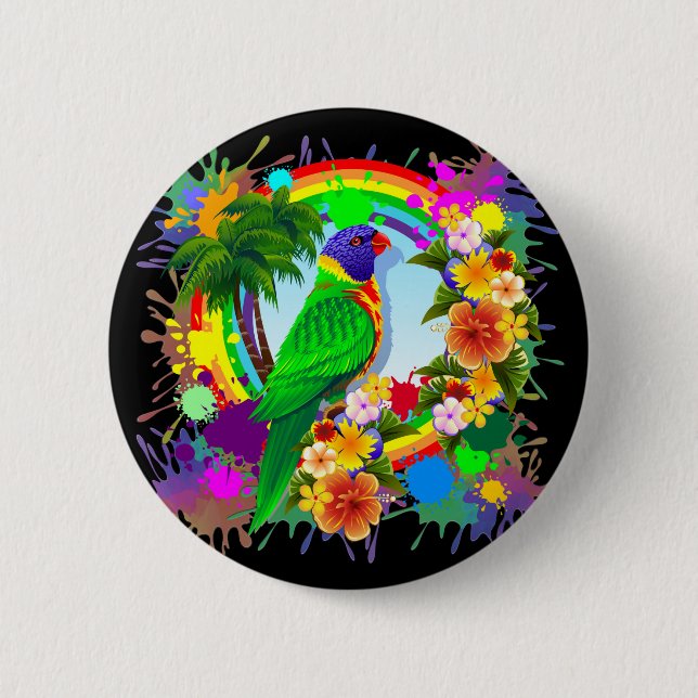 Badge Rond 5 Cm Boutons de perroquet de Lorikeet d'arc-en-ciel (Devant)