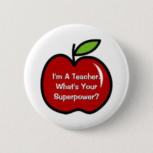 Badge Rond 5 Cm Boutons de super professeur avec pomme rouge
