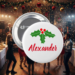 Badge Rond 5 Cm Boutons d'épingle Noël avec nom personnalisé