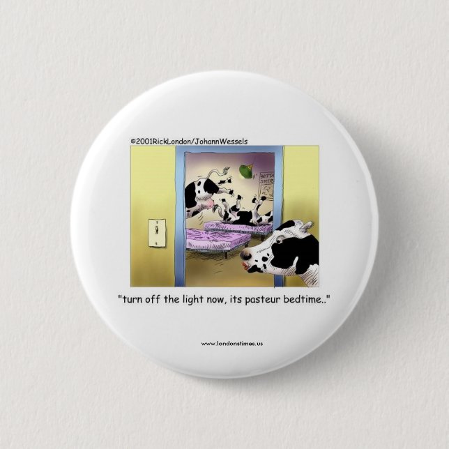 Badge Rond 5 Cm Boutons Drôles : Vaches : Lit Pasteurisé (Devant)