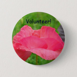 Badge Rond 5 Cm Boutons Fleurs de Pavot Rose Bénévole !