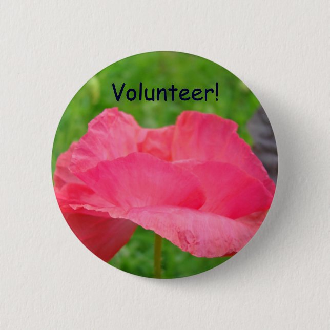 Badge Rond 5 Cm Boutons Fleurs de Pavot Rose Bénévole ! (Devant)