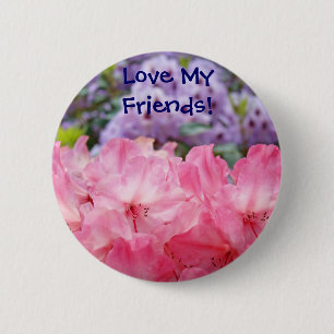 Badge Rond 5 Cm Boutons J'aime mes amis ! Fleurs Rhodies roses