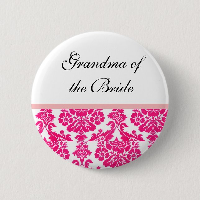 Badge Rond 5 Cm boutons mariage damassé rose (Devant)