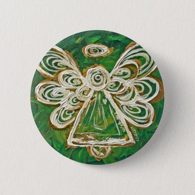 Badge Rond 5 Cm Boutons ou cornes d'angle vert (Devant)