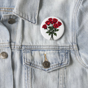 Badge Rond 5 Cm boutons rose rouge