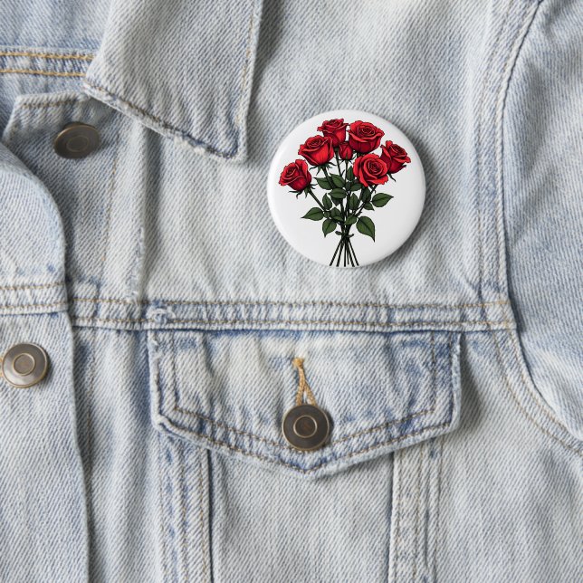 Badge Rond 5 Cm boutons rose rouge (En situation)