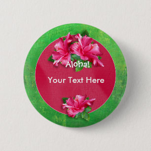 Badge Rond 5 Cm Boutons roses de ketmie de Luau Aloha