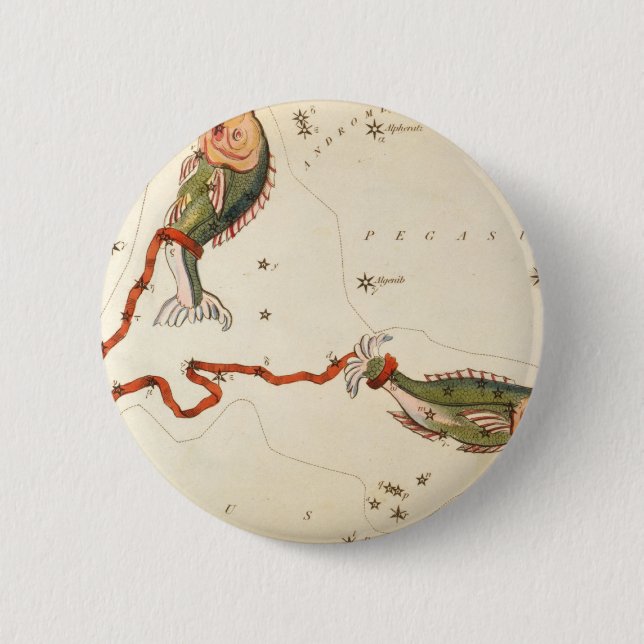 Badge Rond 5 Cm Boutons "Signe zodiaque : Poissons" (Devant)