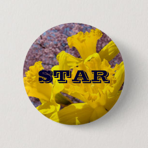 Badge Rond 5 Cm Boutons STAR Fleurs de jonquilles Jaune Clair