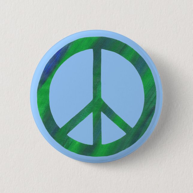 Badge Rond 5 Cm Boutons vert-bleu mélangés de signe de paix (Devant)
