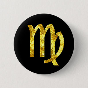 Badge Rond 5 Cm Boutons Virgo Black Gold
