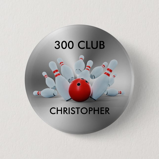 Badge Rond 5 Cm Bowling 300 Club 10 broches personnalisée (Devant)