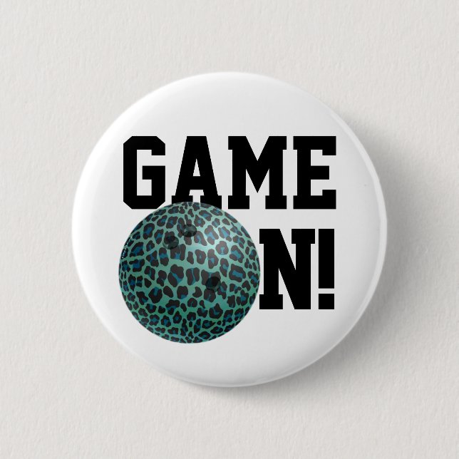 Badge Rond 5 Cm Bowling Ball Leopard Turquoise (Devant)