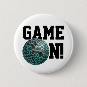 Badge Rond 5 Cm Bowling Ball Leopard Turquoise