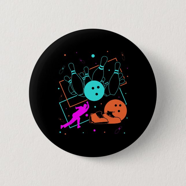 Badge Rond 5 Cm Bowling de l'équipe de Bowler de style rétro des a (Devant)