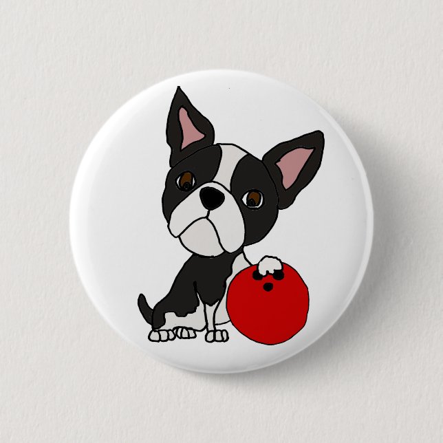 Badge Rond 5 Cm Bowling drôle de chien de Boston Terrier (Devant)