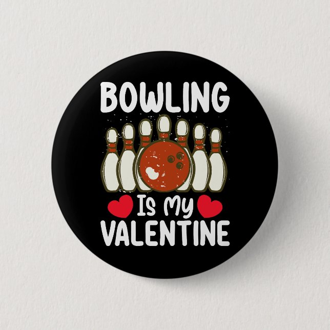 Badge Rond 5 Cm Bowling Est Mon Coeur D'Amour De La Saint-Valentin (Devant)