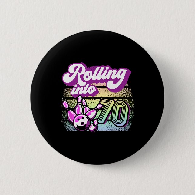 Badge Rond 5 Cm Bowling Party Rolling En 70 Bowling Anniversaire 1 (Devant)