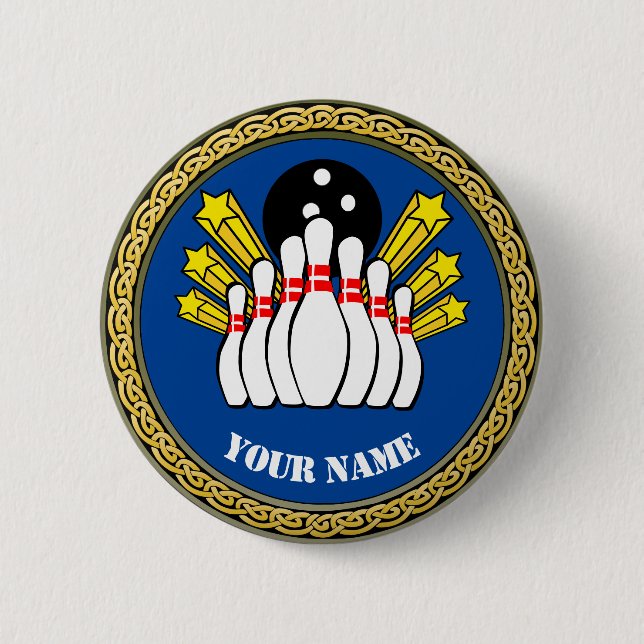 Badge Rond 5 Cm Bowling personnalisé - Ajouter un nom - Bleu (Devant)