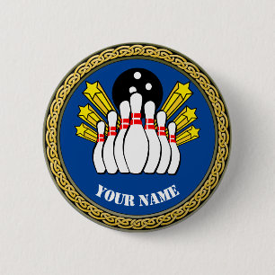 Badge Rond 5 Cm Bowling personnalisé - Ajouter un nom - Bleu