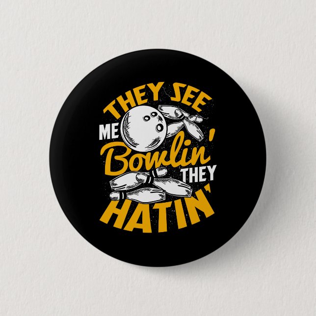 Badge Rond 5 Cm Bowling Roll Pins Grève Bowler Sports Team (Devant)