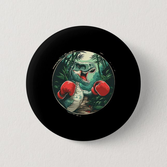 Badge Rond 5 Cm Boxe Dinosaure Boxer Dino Kickboxing T-rex Boxe (Devant)