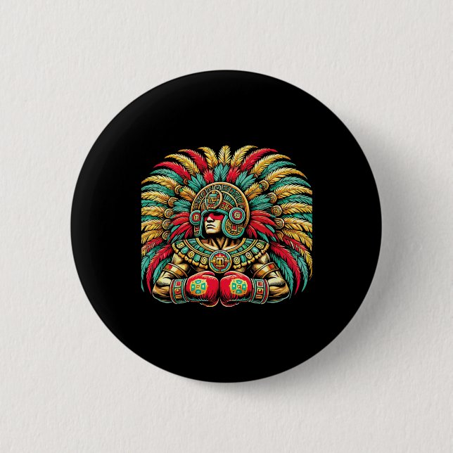 Badge Rond 5 Cm Boxe mexicaine Aztec Warrior Design (Devant)