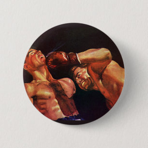 Badge Rond 5 Cm Boxe sportive vintage, boxeurs se frappant