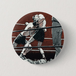 Badge Rond 5 Cm Boxe sportive vintage, des boxeurs s'affrontent su