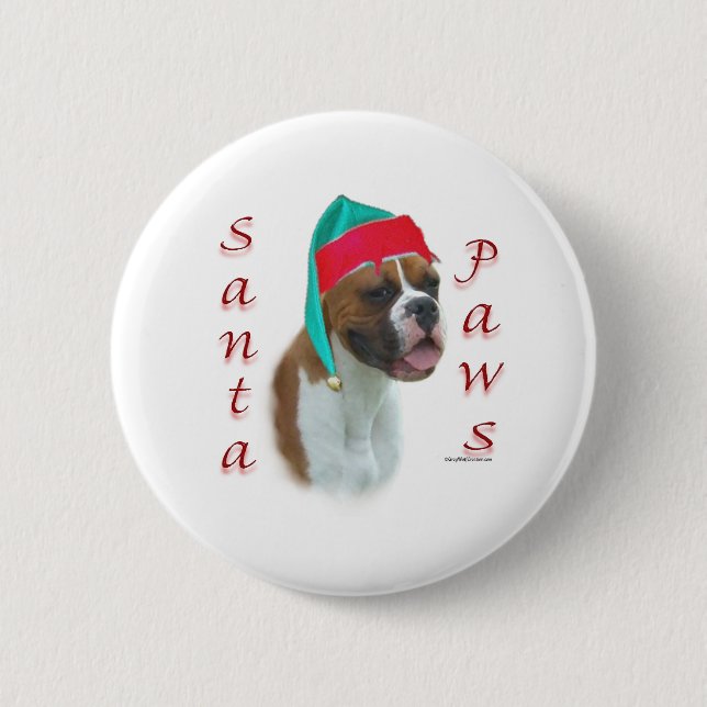 Badge Rond 5 Cm Boxer Père Noël Paws (Devant)
