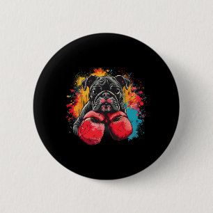 Badge Rond 5 Cm Boxeur Bouledogue Avec Gants De Boxe Kickboxing Dr