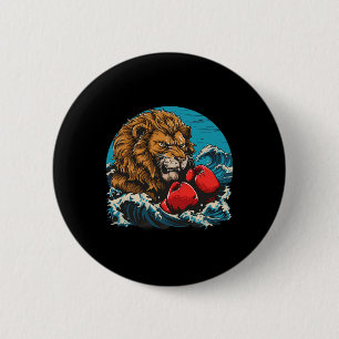 Badge Rond 5 Cm Boxing Lion Portrait Motif Faune Kickboxing Lov