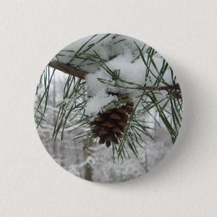 Badge Rond 5 Cm Branche des pins neigeux Photographie de la nature